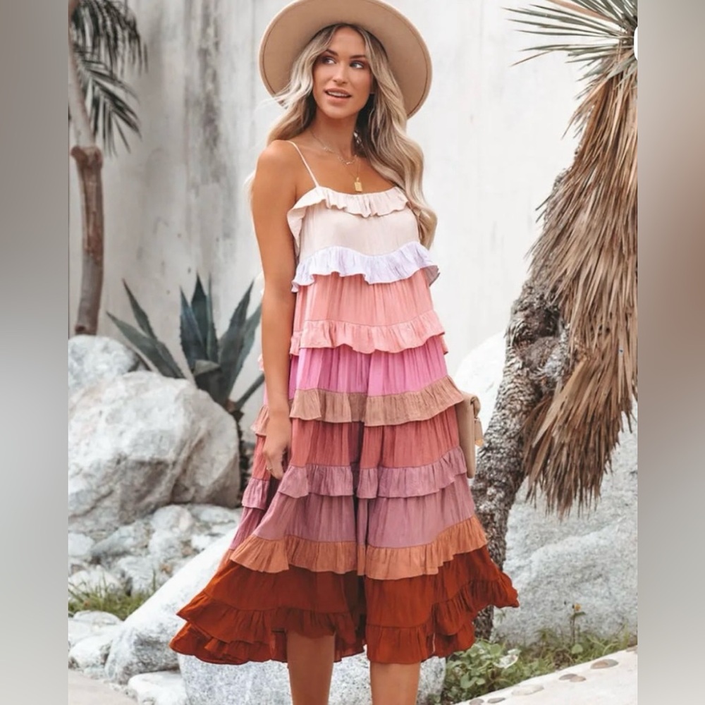 Vici -Multicolor Tiered Midi Dress